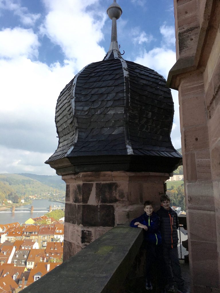 Boys on tower of Church of the Holy Ghost